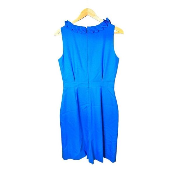 J Crew Suiting Blue Wool Blend Ruffle Neck Sheath Dress Size 6 Career Office - Picture 3 of 6
